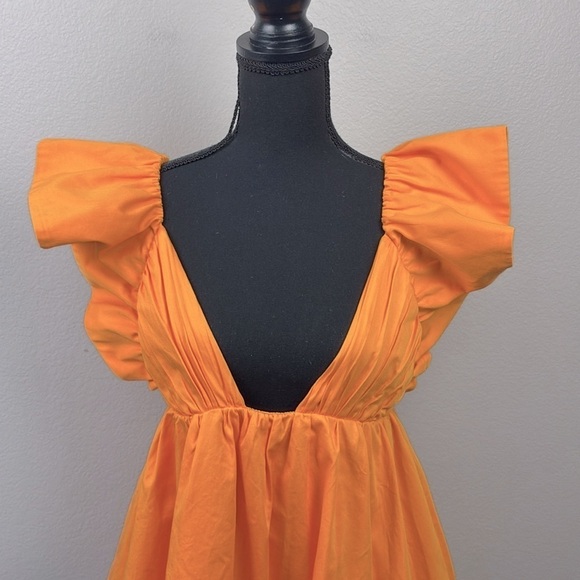 For Love & Lemons Clementine Dress Ruffle Sleeveless Tie Bow Back Mini V-Neck S - Picture 5 of 13
